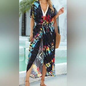 2/$50 Multicolor Colorful Summer Beach Boho WesternTie-Dye Swim Cover-Up(#1,511)